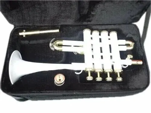 WEEKEND SALE BRASS PICCOLO TRUMPET Bb PITCH WHITE WITH HARD CASE + MOUTH PIECE