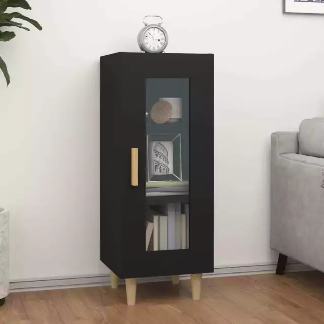 Chic Black Sideboard Cabinet with Glass Door and Wooden Legs Storage Organizer