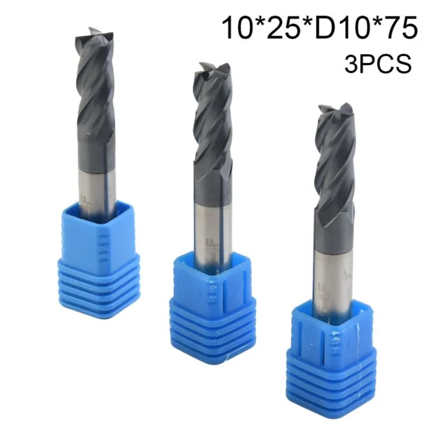 Pack of 3 Solid Carbide End Mills with 10mm Cutting Diameter and TiAlN Coating 3