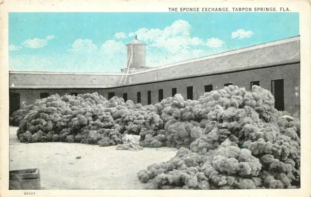 Florida, FL, Tarpon Springs, Sponge Exchange 1920's Postcard