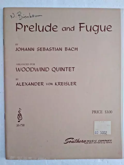 Bach Prelude & Fugue for Woodwind Quintet Arr. von Kreisler Woodwind Music 1966