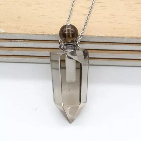 Natural Healing Crystal Stone Hexagonal Diffuser Perfume Bottle Pendant Necklace