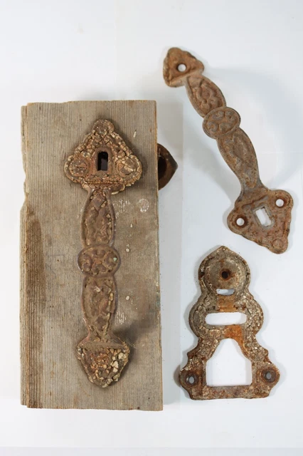 Antique Ornate Door Pull Handles w/ Keyhole & Back Plate Decorative Hardware
