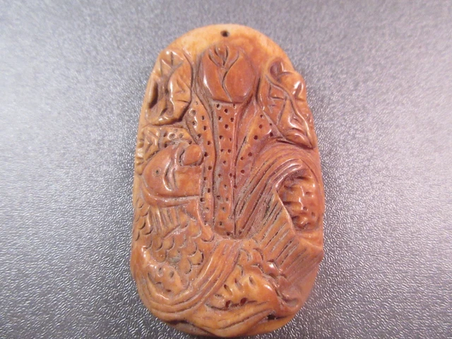Camel Bone Carved Tulip/ Koi Fish Bead Pendant 1pc
