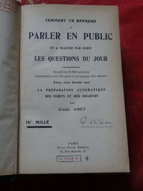 Comment on apprend à parler en public... E. AMET 1907 Henri Jouve - Ex Libris
