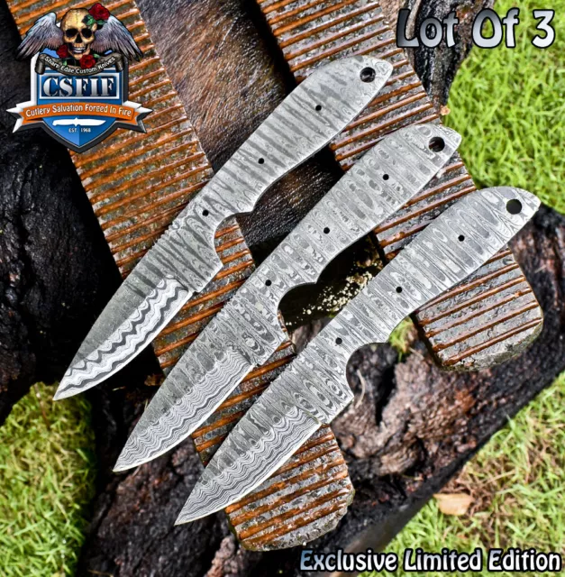 CSFIF Custom Hand Forged Ladder Damascus Blank Blade Wootz Lot of 3 EDC