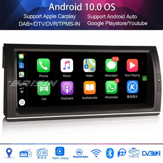 AUTORADIO GPS per BMW 5 Series E39 X5 E53 M5 Android 10.0 DAB+WIFI 10.25"Carplay