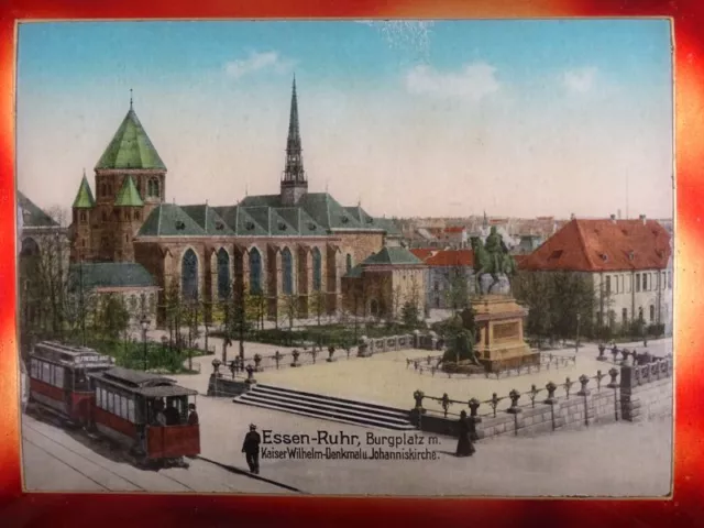 Essen Ruhr Burgplatz Denkmal Johanniskirche - Ansichtskarte gerahmt Glas 20. Jh.