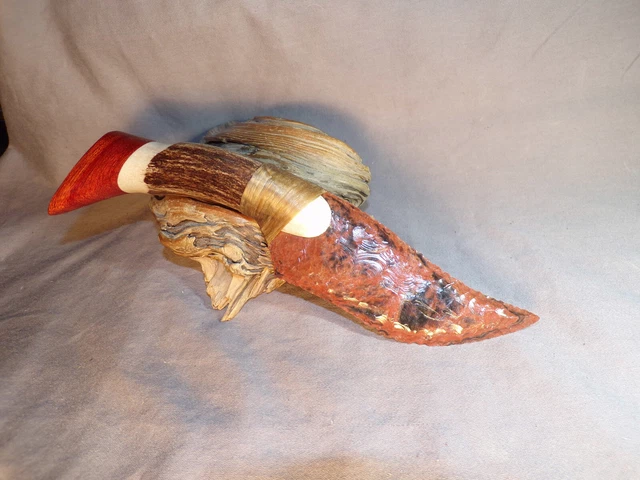 Red Sheen Obsidian Fantasy Knife Deer Antler & Rosoe Wood End Cap Handle COA