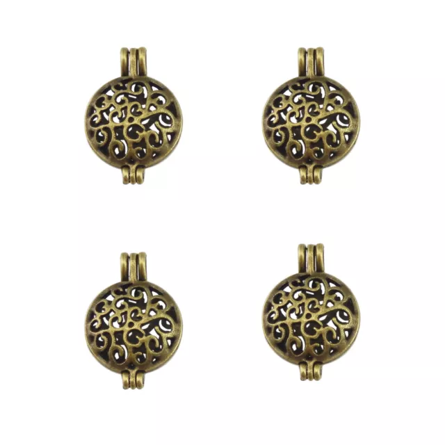 4 PCS Antiqued Bronze Alloy Round Hollow Locket Oil Diffuser Charms Pendants