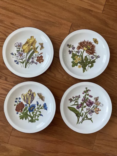 Set of 4 Vintage Bareuther Waldsassen Floral Butterfly Plate Bavaria Germany