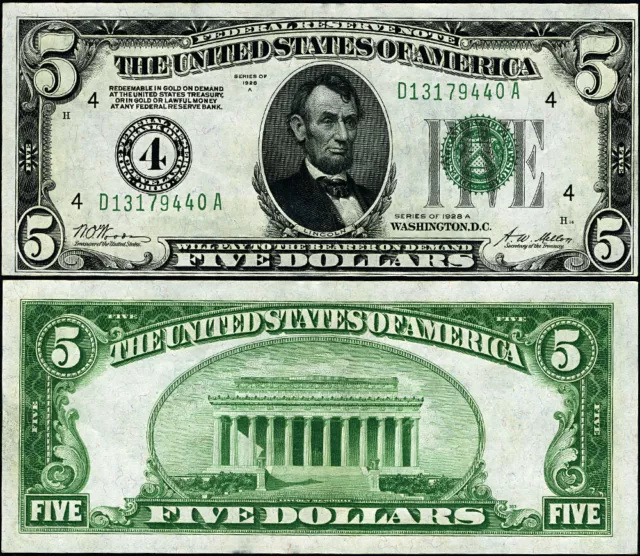 FR. 1951 D $5 1928-A Federal Reserve Note Cleveland D-A Block CU