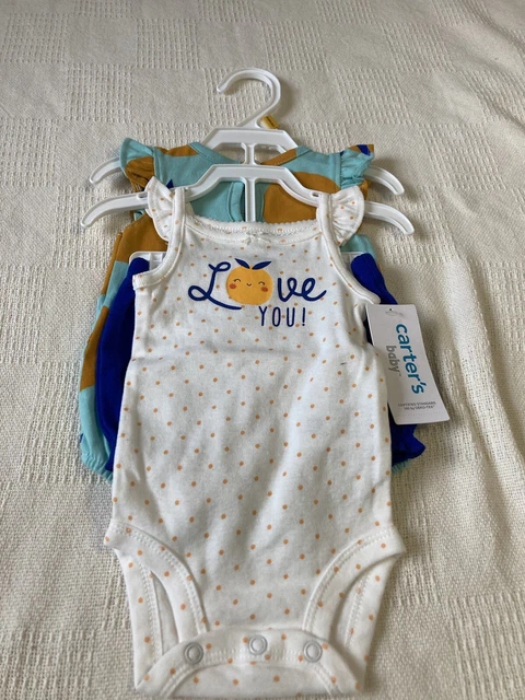 Carters baby girl size NB 3 piece orange short set NWT