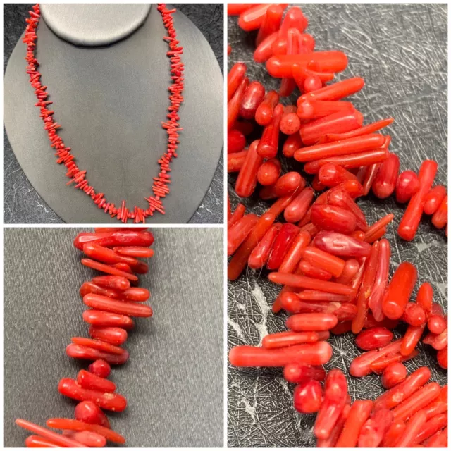 Vintage Bright Red  Branch Coral Necklace Natural Undyed 18” 19 Gram