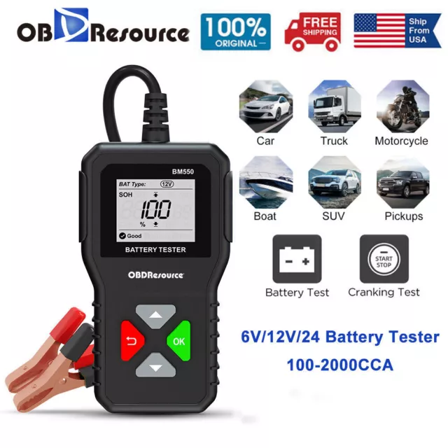 BM550 Car Battery Tester 6V 12V 24V Vehicle SOH SOC Test Analyzer 100-2000CCA