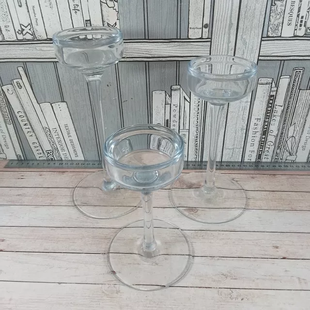 Glass Tea Light holders set of 3, varying height Candlestick