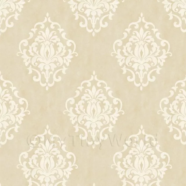 Paquete De 5 Casa de Muñecas Beige Floral Diamante Papel Pintado Hojas