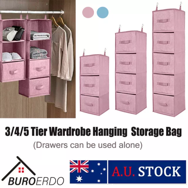 3/4/5 Tier Wardrobe Hanging Storage Bags Clothes Shoes Boxes Hanger Organizer AU