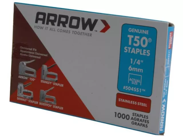 Arrow - T50 Staples Stainless Steel 504SS 6mm (1/4in) Box 1000