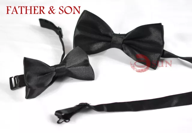New Father Son Match BLACK SILK SATIN PRETIED Bow Tie Bowtie Wedding Party