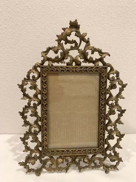 Victorian Ornate Brass Easel Back Picture Frame Brass Stand