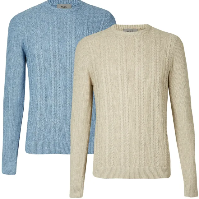 Cable Knit Aran Jumper New Mens Ex Famous Store Crew Neck Cotton Sweater Top