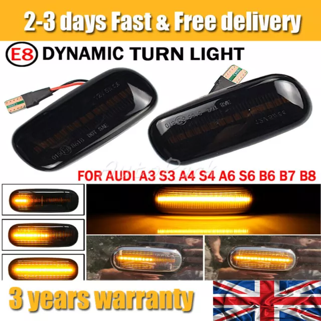 2x LED Dynamic Side Mirror Indicator Turn Signal Light for Audi A3 S3 8P A4 AP