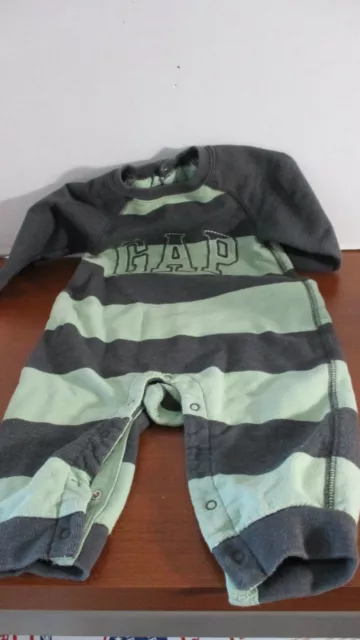 BABY GAP~Green Striped 1 Piece LS PANTS / ROMPER OUTFIT~Infant Boys 6-12 months