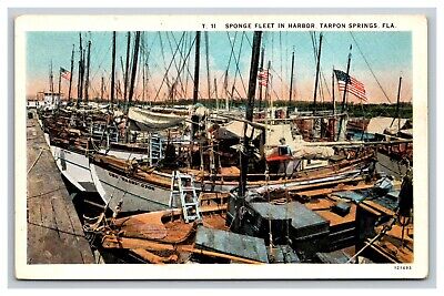 Vintage Postcard Florida, Sponge Fleet in Harbor, Tarpon Springs FL