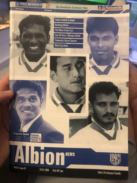 West Bromwich Albion V India 26/7/00 2000 Match Programme Friendly