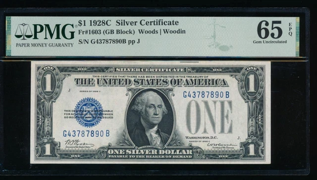 AC 1928C $1 Silver Certificate PMG 65 EPQ G-B block GEM AND KEY Fr 1603