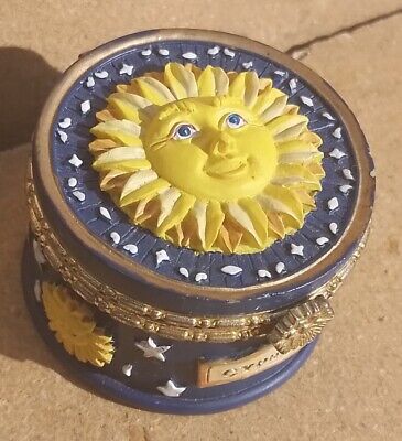 Vintage Antique Brass Decorative display sun  God blue Cyprus storage trinket 2"