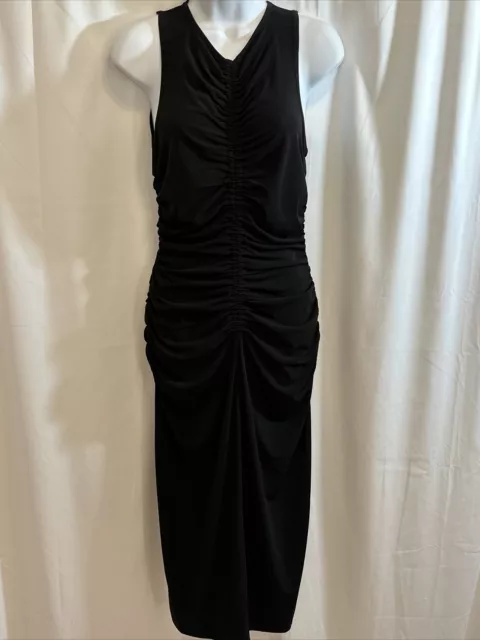 MICHAEL KORS BLACK Midi Dress Ruched Sleeveless Sz M $55.00 - PicClick
