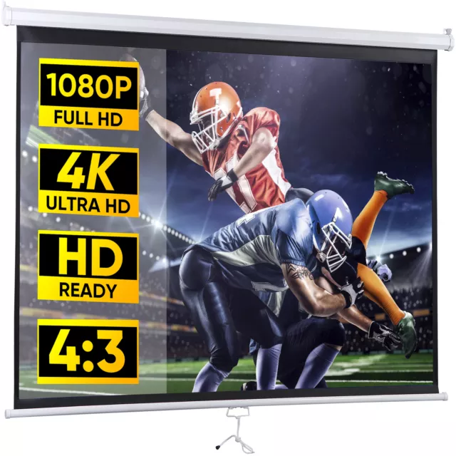 72" Projection Projector Screen Manual Pull Down 4:3 Matte HD Movie Theater Home