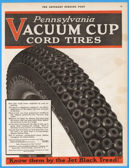 1920 Pennsylvania Rubber Co Jeannette PA Vintage Vacuum Cup Motor Car Tires Ad