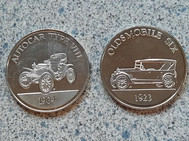 PAIR STERLING FRANKLIN Mint Car Collection Series Coins, Autocar
