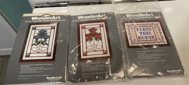 WonderArt Counted Cross Stitch Floral Bless Lot Of 3 Kits New Sealed Vintage