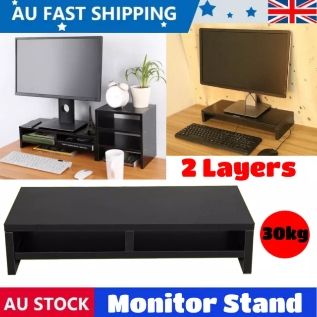 Computer LED Desk Monitor Laptop Stand Riser Rack Display Screen Holder Wooden