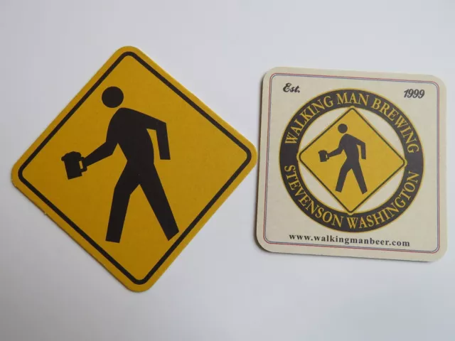 Beer Brewery Coaster ~ WALKING MAN Brewing Co ~ Stevenson, WASHINGTON Est 1999