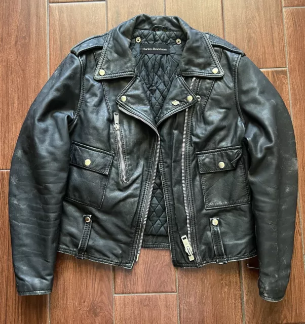 VINTAGE HARLEY DAVIDSON Leather Black Biker Jacket AMF Style 90s ...