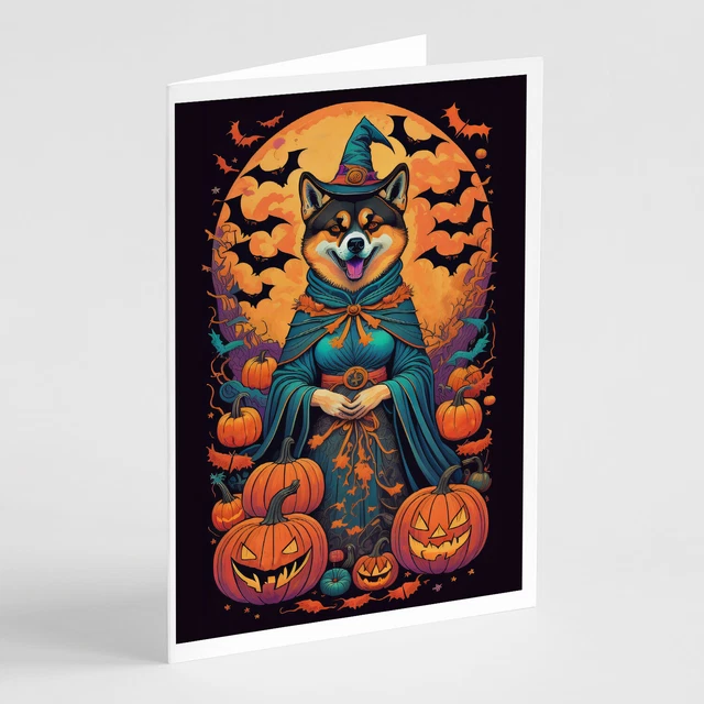Akita Witchy Halloween Greeting Cards and Envelopes Pack of 8 DAC1468GCA7P