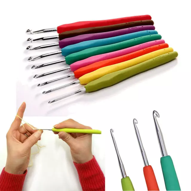 Agujas Croché Set Suave Agarre Asas Agujas para Tejer Multi Color Aluminio 9Pcs 3