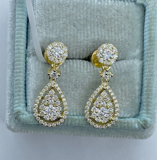 3 Ct Pear-Cut VVS1 Moissanite Halo Drop Dangle Earrings 14K Yellow Gold Finish
