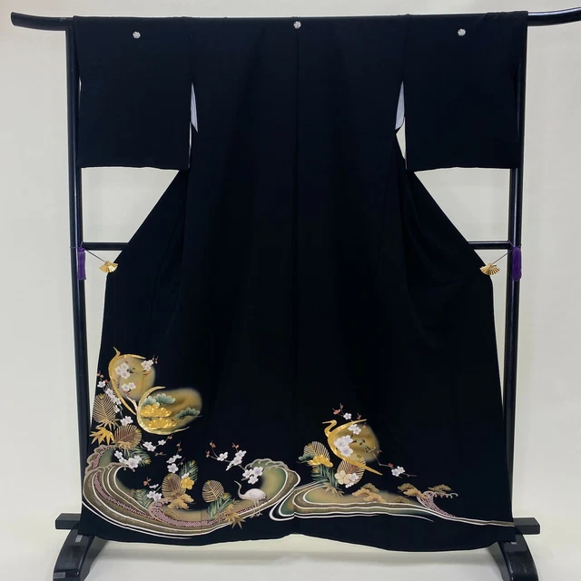 Black Tomesode cloth Haori Fabric Silk Kimono Japanese Kimono / G-167