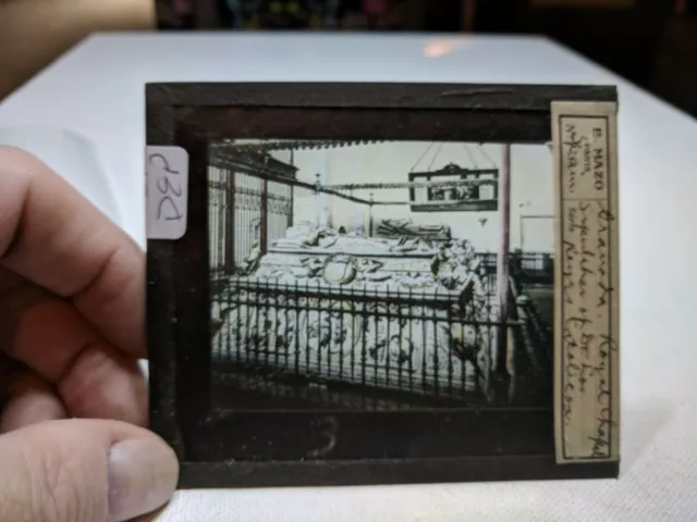 COLORED Glass Magic Lantern Slide DEP DRENADA ROYAL CHAPEL GRAVE COFFIN
