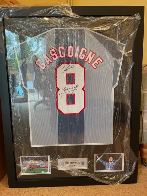 Paul Gascoigne Hand Signed And Framed England away Football Shirt.