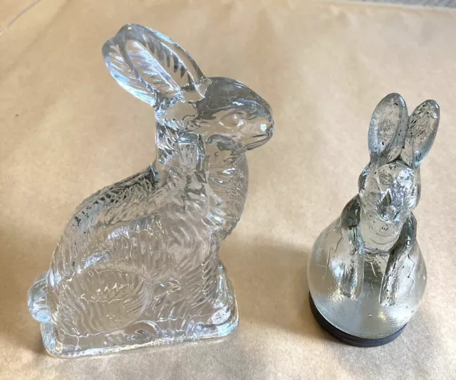 2 Different Vtg/Antique Figural BUNNY RABBIT GLASS CANDY CONTAINERS~1 Tin Base