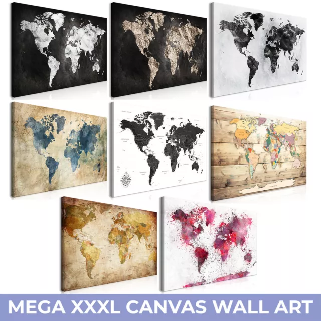 Mega XXXL Big Canvas Wall Art Print Image Picture Home World Map k-A-0219-ak-e