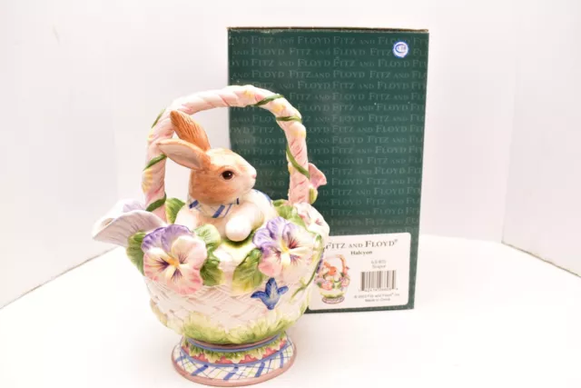 Fitz & Floyd Halcyon bunny rabbit figural teapot~bunnies pansies NEW IN BOX