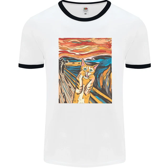 Cat Scream Painting Parody Mens Ringer T-Shirt